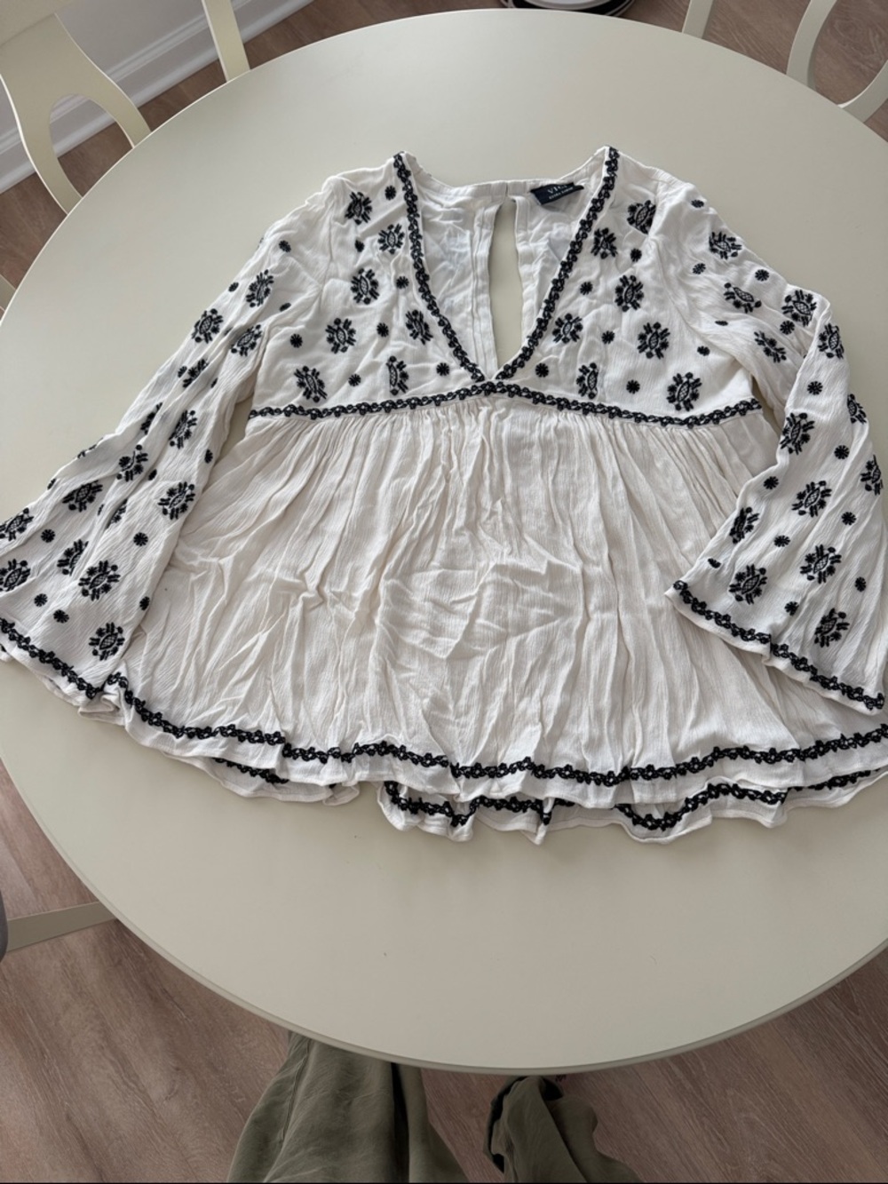VICI -Cream Peasant Blouse with Black Embroidery - Women Tops